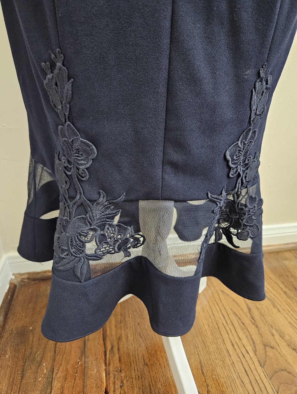Aidan Mattox Navy Lace-Trim Midi Sheath Dress - Picture 7 of 11